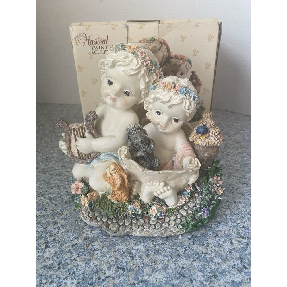 VTG  Classic Treasures Cherub Music Box Poodle Dog Bunny Rabbit Blue Bird Works